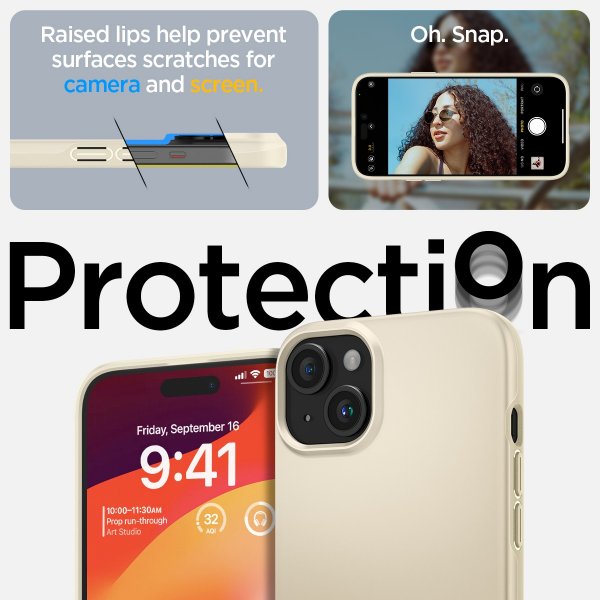 Spigen iPhone 15 -kuori Thin Fit Mute Beige