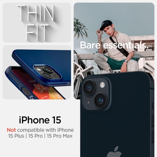 Spigen iPhone 15 Thin Fit -kuori, tummansininen