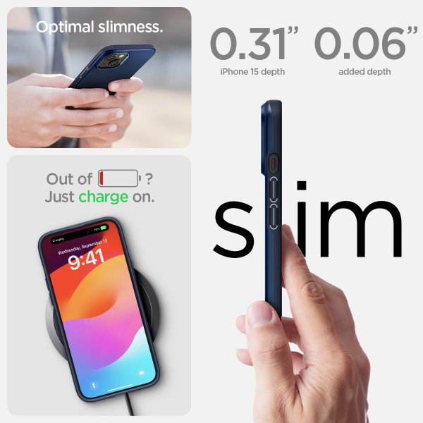 Spigen iPhone 15 Thin Fit -kuori, tummansininen