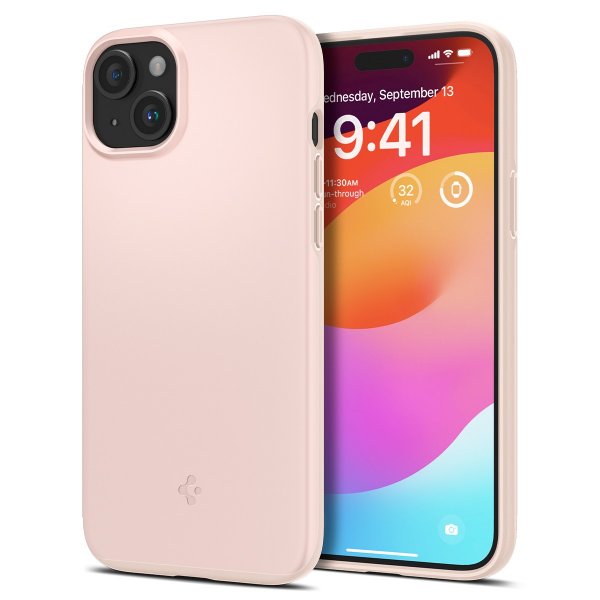 Spigen iPhone 15 Thin Fit -kuori Pink Sand