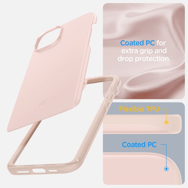 Spigen iPhone 15 Thin Fit -kuori Pink Sand