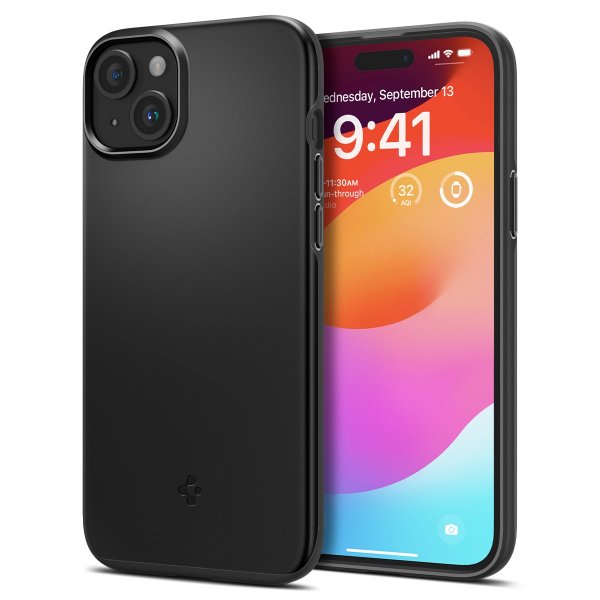 Spigen iPhone 15 Thin Fit -kuori, musta