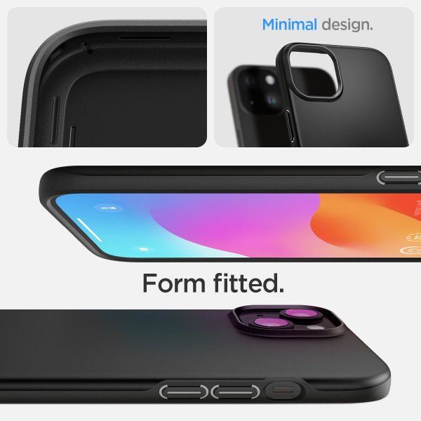 Spigen iPhone 15 Thin Fit -kuori, musta