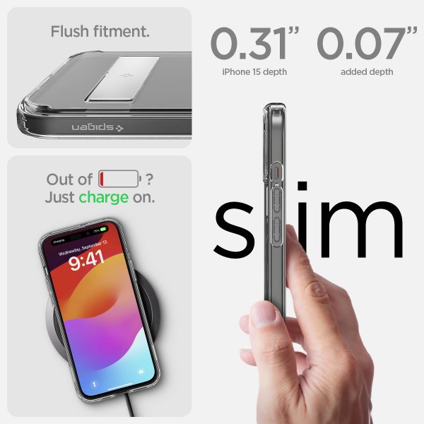 Spigen iPhone 15 -kuori Ultra Hybrid S MagFit Crystal Clear