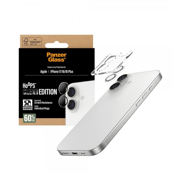 PanzerGlass iPhone 16/16 Plus/iPhone 17 kameransuoja Hoops läpinäkyvä