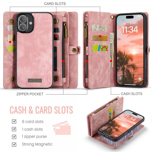 CaseMe iPhone 16 -kotelo 008-sarjan irrotettava suojakuori, pinkki