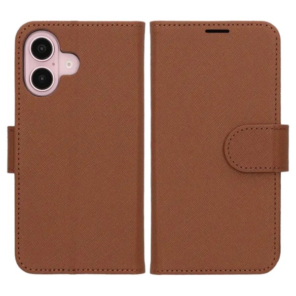 iPhone 16 -suojakotelo jalustalla, ruskea