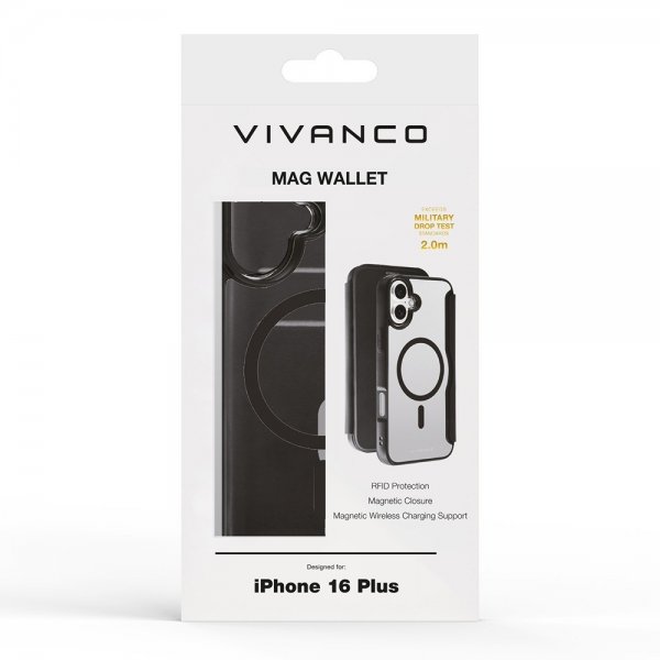 Vivanco iPhone 16 Plus Mag Wallet -suojakotelo, musta