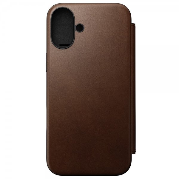 Nomad iPhone 16 Plus Modern Leather Folio -suojakotelo, ruskea