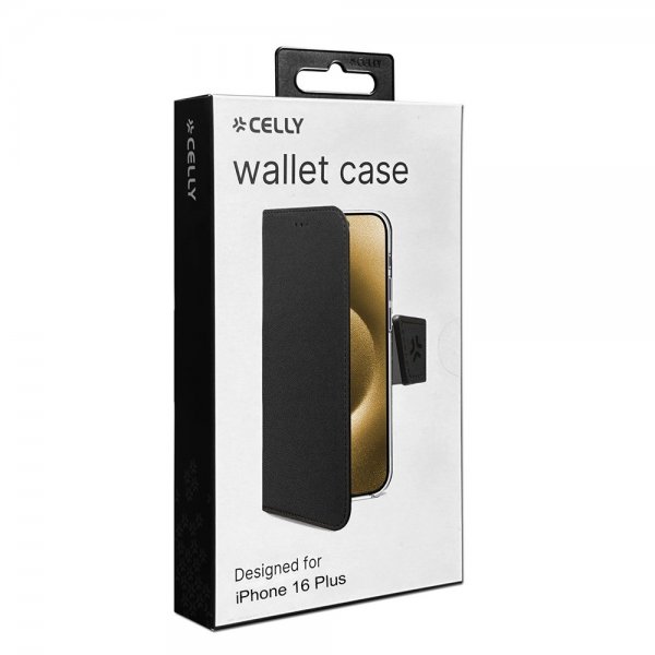 Celly iPhone 16 Plus Fodral Wally Wallet Case Musta