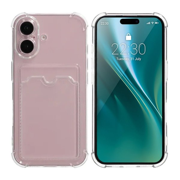 iPhone 16 Plus Kuoret Korttipidike Iskunkestävä Läpinäkyvä