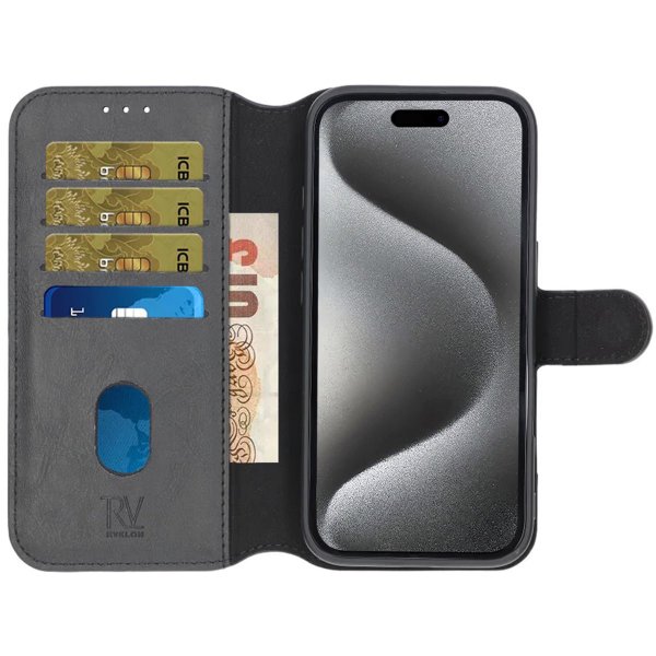 Rvelon iPhone 16 Plus -kotelo, magneettisesti irrotettava kuori, musta