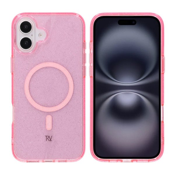 Rvelon iPhone 16 Plus -kuori, glitter, MagSafe, pinkki