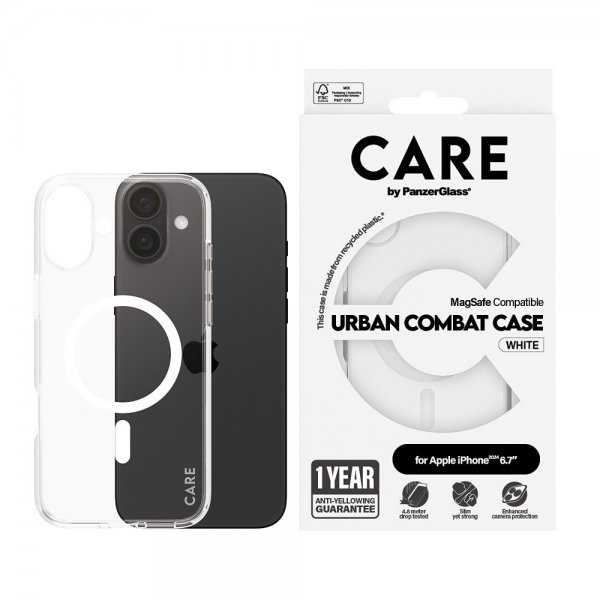 CARE by PanzerGlass iPhone 16 Plus Urban Combat MagSafe -suojakuori, valkoinen