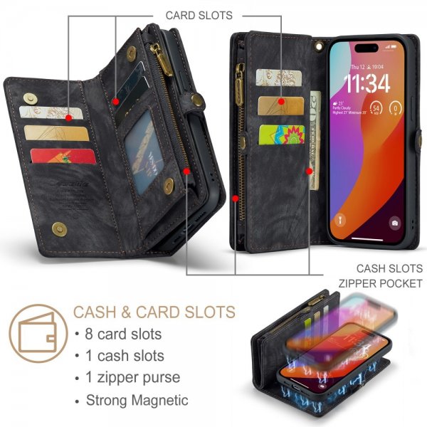 CaseMe iPhone 16 Pro Kotelo 008 Series Irrotettava kuori Musta