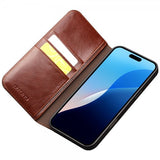 Qialino iPhone 16 Pro Kotelo Aitoa Nahkaa Ruskea
