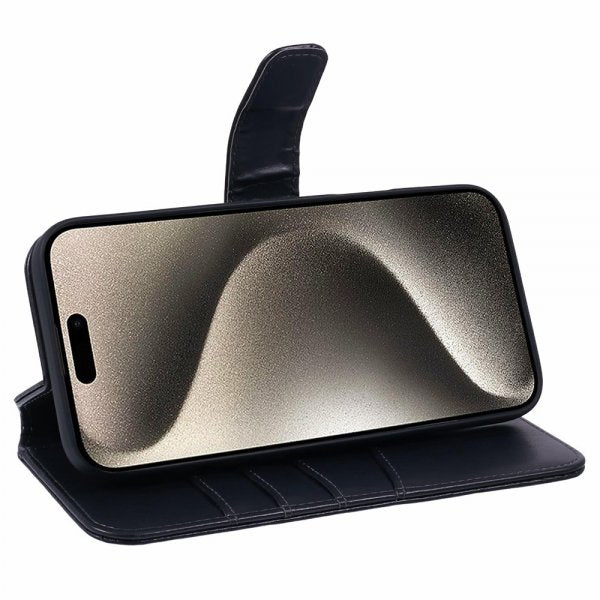 Nordic Covers iPhone 16 Pro Essential Leather -kotelo, Raven Black