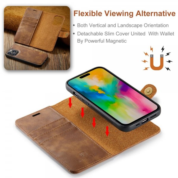 Dg.Ming iPhone 16 Pro Kotelo irrotettavalla kuorella Ruskea