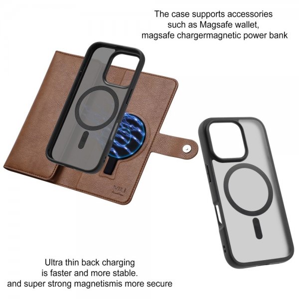 VILI iPhone 16 Pro Kotelo irrotettavalla kuorella GV Series MagSafe Ruskea