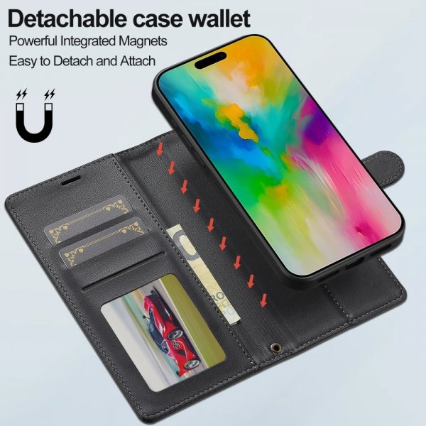 Lc.Imeeke iPhone 16 Pro -kotelo irrotettavalla kuorella L2 Series MagSafe Musta