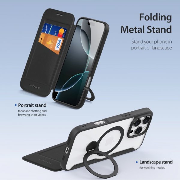 Dux Ducis iPhone 16 Pro -kuori Skin X Pro Series Kickstand MagSafe, musta