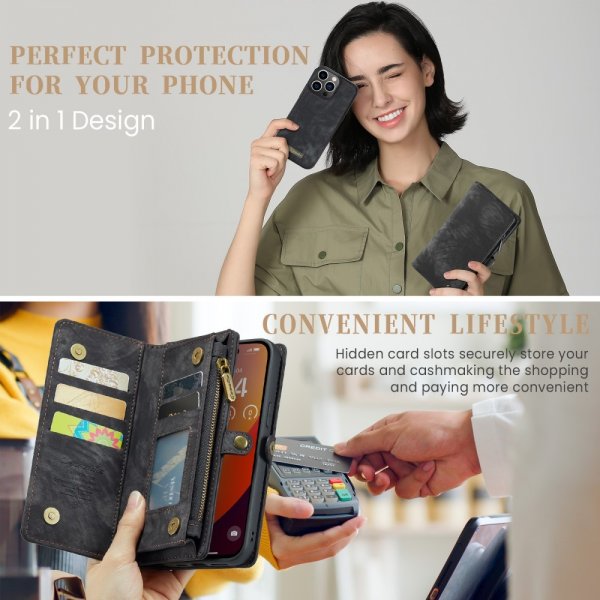 CaseMe iPhone 16 Pro Max -kotelo, 008-sarja, irrotettava kuori, musta