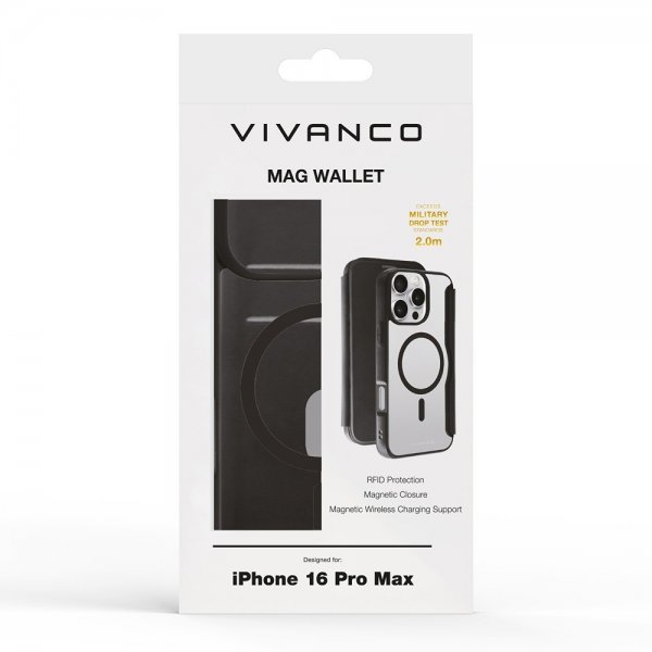 Vivanco iPhone 16 Pro Max -kotelo Mag Wallet Musta