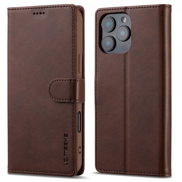 Lc.Imeeke iPhone 16 Pro Max -suojakuori korttipaikalla ja jalustatoiminnolla, tummanruskea