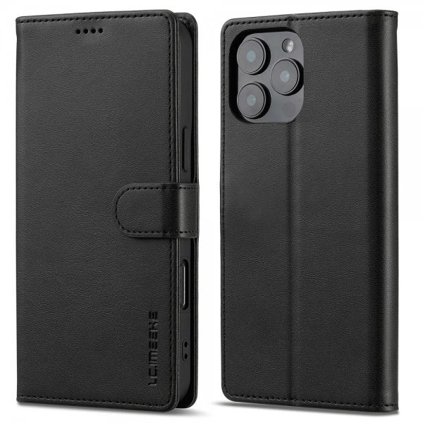 Lc.Imeeke iPhone 16 Pro Max -suojakuori korttipaikalla ja jalustatoiminnolla, musta