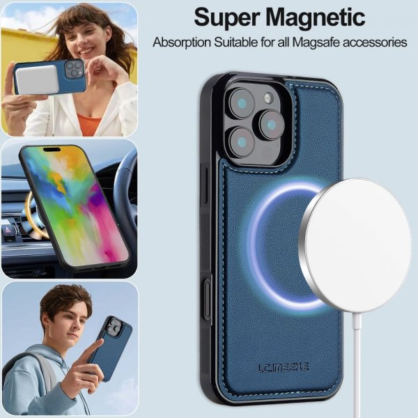 Lc.Imeeke iPhone 16 Pro Max -kotelo irrotettavalla kuorella L2 Series MagSafe, sininen