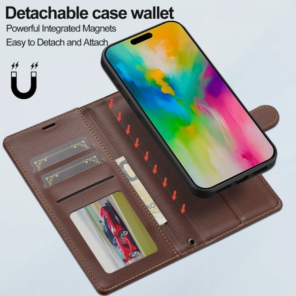 Lc.Imeeke iPhone 16 Pro Max -kotelo irrotettavalla kuorella, L2-sarja MagSafe Ruskea