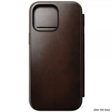 Nomad iPhone 16 Pro Max -kotelo, Modern Leather Folio, Horween Rustic Brown