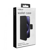 Celly iPhone 16 Pro Max -suojakotelo Wally Wallet Case, musta