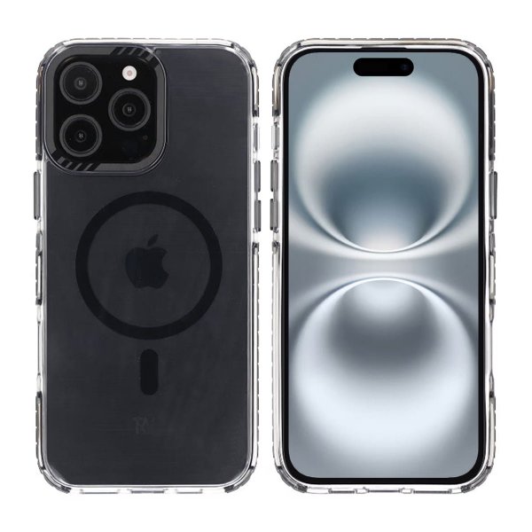 Rvelon iPhone 16 Pro Max Kuori TPU MagSafe Musta/Läpinäkyvä