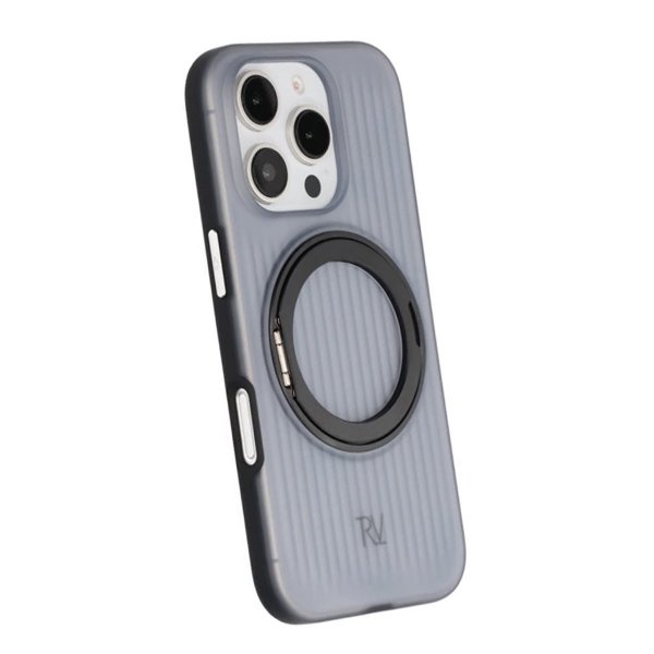 Rvelon iPhone 16 Pro Max -suojakuori, jossa pyörivä MagSafe-jalusta, musta