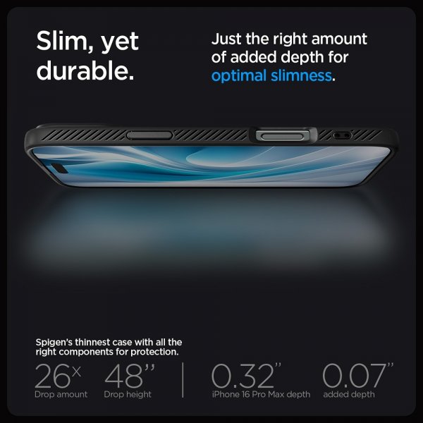 Spigen iPhone 16 Pro Max -suojakuori Liquid Air Mattamusta