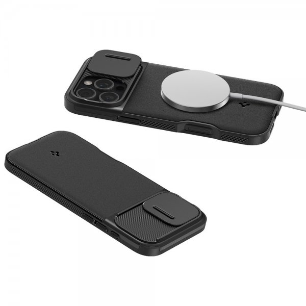 Spigen iPhone 16 Pro Max -kuori Optik Armor MagFit Musta
