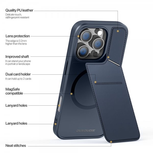 Dux Ducis iPhone 16 Pro Max -suojakuori Rafi II Series MagSafe sininen