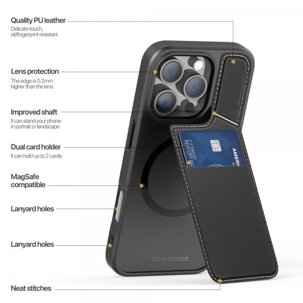 Dux Ducis iPhone 16 Pro Max -suojakuori, Rafi II Series, MagSafe, musta