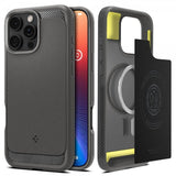 Spigen iPhone 16 Pro Max -kuori, Rugged Armor MagFit, harmaa