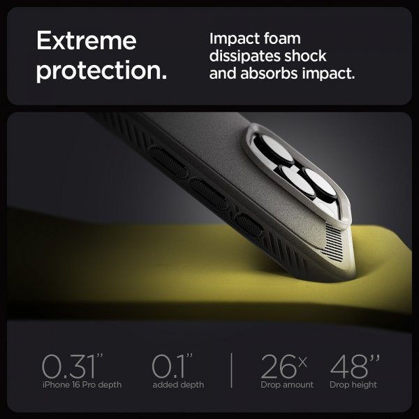 Spigen iPhone 16 Pro Max -kuori, Rugged Armor MagFit, harmaa