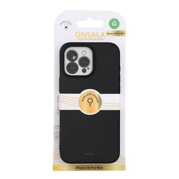 Onsala iPhone 16 Pro Max -kuori, silikonituntuma, musta