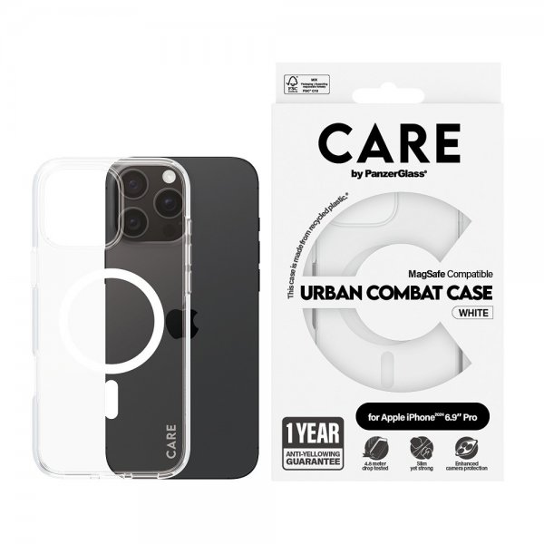 CARE by PanzerGlass iPhone 16 Pro Max -suojakuori Urban Combat MagSafe, valkoinen