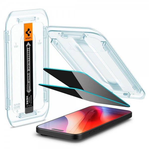 Spigen iPhone 16 Pro Max/iPhone 17 Pro Max Näytönsuoja GLAS.tR EZ Fit Privacy 2-pakkaus