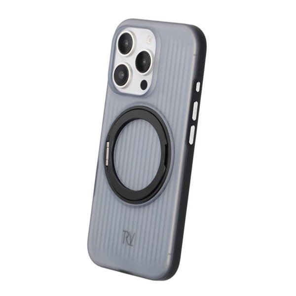 Rvelon iPhone 16 Pro -kuori, kierrettävä MagSafe-jalusta, musta