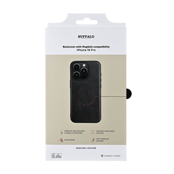 Buffalo iPhone 16 Pro Kuori, Aitoa Nahkaa, MagSeries, Musta