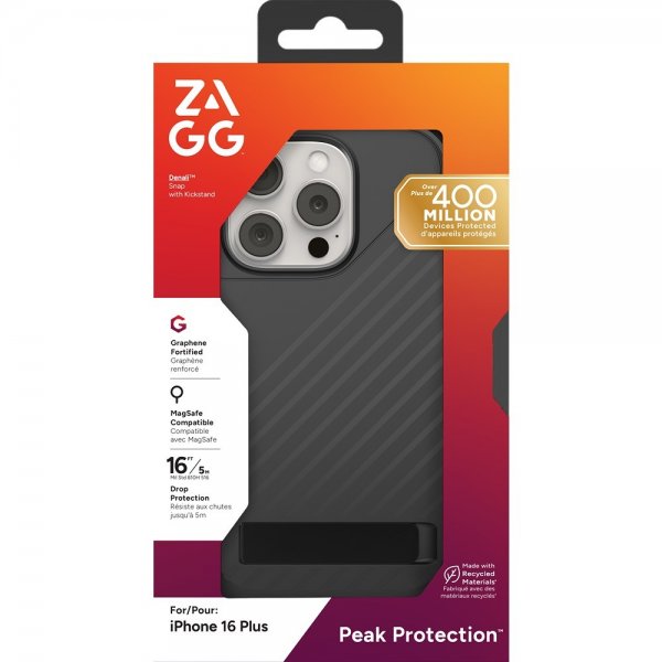 ZAGG iPhone 16 Pro -kuori Denali Snap Kickstand Musta