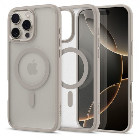 Spigen iPhone 16 Pro -kuori Ultra Hybrid MagFit Frost Natural Titanium