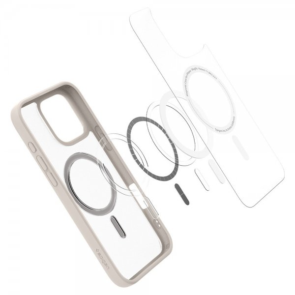 Spigen iPhone 16 Pro -kuori Ultra Hybrid MagFit Frost Natural Titanium