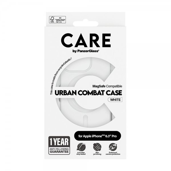 CARE by PanzerGlass iPhone 16 Pro Urban Combat MagSafe -suojakuori, valkoinen